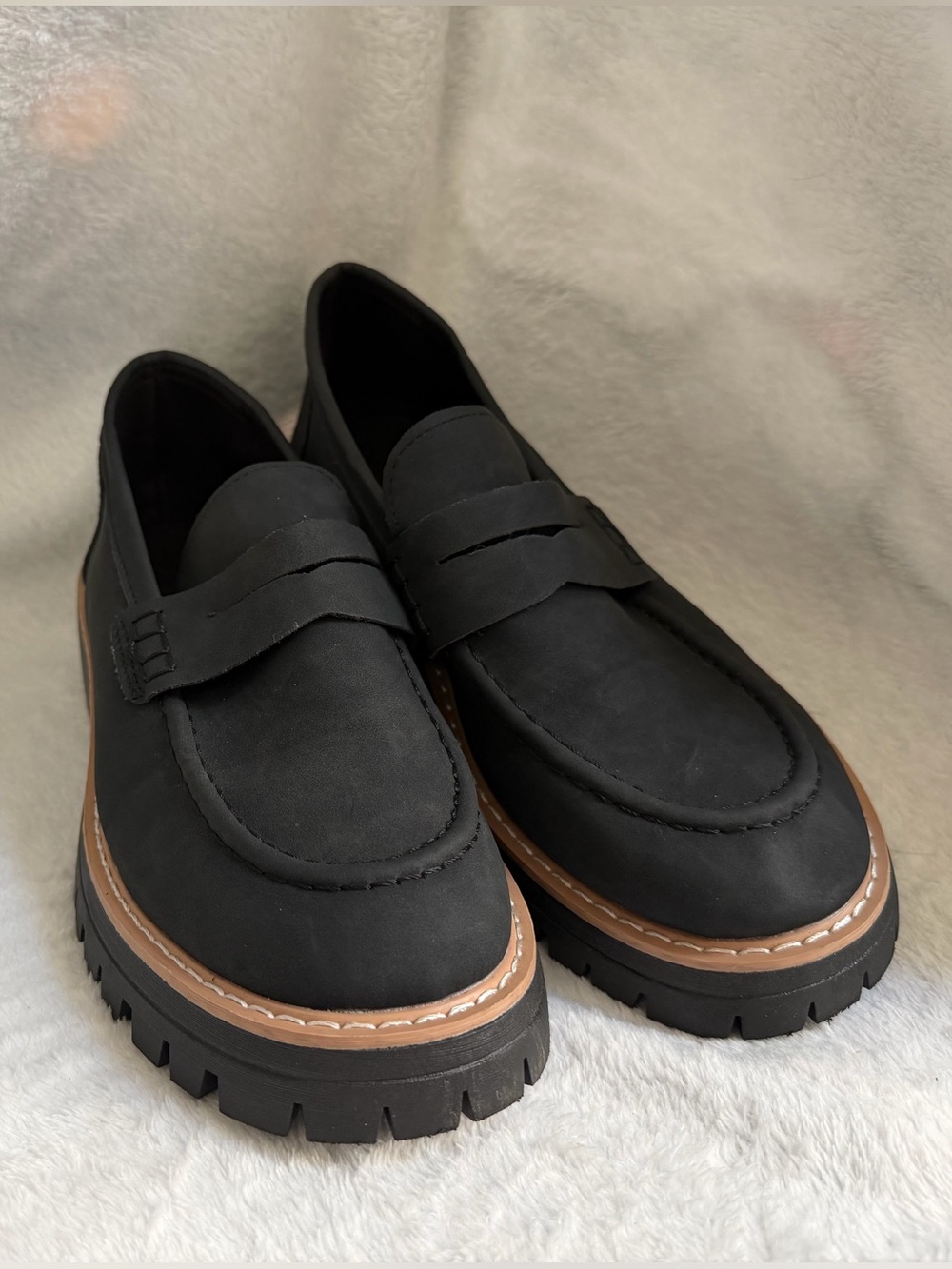 Women’s Black Chunky Platform Penny Loafers Lug Sole EU 39 US 8.5-9